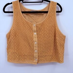 Everlane Mustard Eyelet Sleeveless Button Front Crop Top Size 12